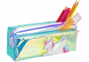 Пенал голографічний на 2 відділення на блискавках, блакитний COOLFORSCHOOL CF86958
