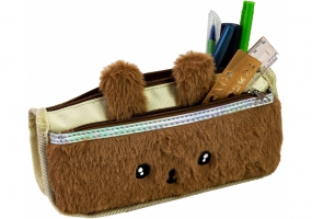 Пенал плюшевий на 2 відділення на блискавках, коричневий COOLFORSCHOOL CF86977