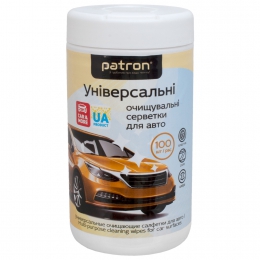 Серветки універсальні для очищення поверхонь авто пластик/скло/шкіра/гума, туба, 100 шт. Patron (f3-052) CS-PN-F3-052