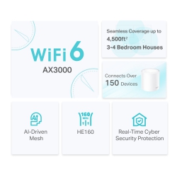 Маршрутизатор TP-LINK DECO X50 2PK AX3000 3xGE LANWAN MU-MIMO OFDMA MESH DECO-X50-2-PACK