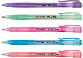 Ручка кулькова автомат. ECONOMIX PLUTON 0,5 мм. Корпус асорті, пише синім E10101-25