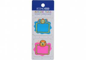 Закладки з клейким шаром 40х45 мм Economix Fun Lion & monkey, 40 шт., пластикові, асорті E20966-02