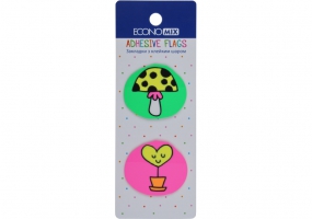 Закладки з клейким шаром 35х40 мм Economix Fun heart and mushroom, 40 шт., пластикові, асорті E20969-01