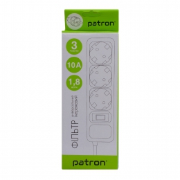 Фильтр сетевой 3 розетки, 1,8 м, 10 а, 250 в, 3*1мм2, серый Patron (sp-1032-gr) EXT-PN-SP-1032-GR