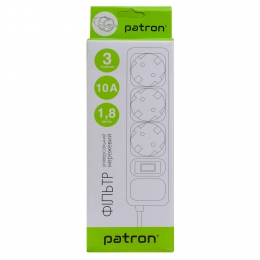Фильтр сетевой 3 розетки, 1,8 м, 10 а, 250 в, 3*1мм2, черный Patron (sp-1032) EXT-PN-SP-1032