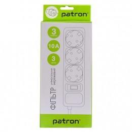 Фильтр сетевой 3 розетки, 3 м, 10 а, 250 в, 3*1мм2, серый Patron (sp-1033-gr) EXT-PN-SP-1033-GR