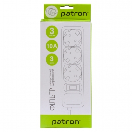 Фильтр сетевой 3 розетки, 3 м, 10 а, 250 в, 3*1мм2, черный Patron (sp-1033) EXT-PN-SP-1033