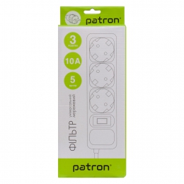 Фильтр сетевой 3 розетки, 5 м, 10 а, 250 в, 3*1мм2, серый Patron (sp-1035-gr) EXT-PN-SP-1035-GR