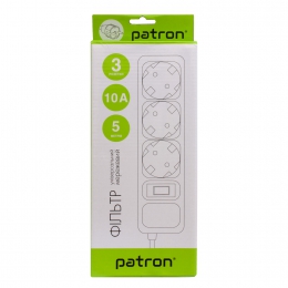 Фильтр сетевой 3 розетки, 5 м, 10 а, 250 в, 3*1мм2, черный Patron (sp-1035) EXT-PN-SP-1035