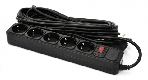 Сетевой фильтр 5 розеток black 10.0 м, 3*1мм2 sp-10510 Patron EXT-PN-SP-10510