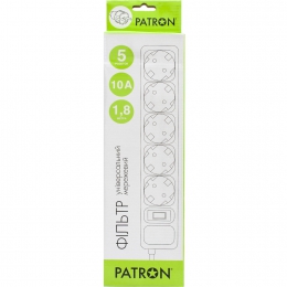 Сетевой фильтр 5 розеток Black 1.8 м, 3*1мм2 sp-1052 Patron EXT-PN-SP-1052