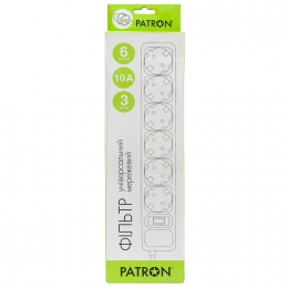 Сетевой фильтр 6 розеток white 3.0 м, 3*1мм2 sp-1063w Patron EXT-PN-SP-1063W