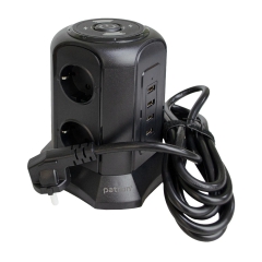 Фільтр мережевий 6 розеток + 4 х USB та бездротова зарядка, вежа, 3 м, 16 А, 250 В, чорний Patron Power (SP-1663-USBTW) EXT-PN-SP-1663-USBT