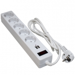 Мережевий фільтр 5 розеток + 2 x USB 2.0 2.1a white 1.8 м sp-52-USB-w Patron EXT-PN-SP-52-USB-W