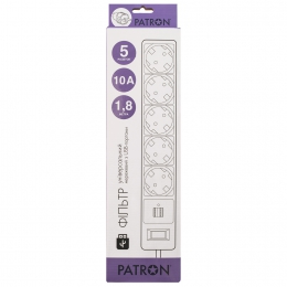 Мережевий фільтр 5 розеток + 2 x USB 2.0 2.1a white 1.8 м sp-52-USB-w Patron EXT-PN-SP-52-USB-W