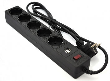 Мережевий фільтр 5 розеток + 2 x usb 2.0 black 1.8 м sp-52 Patron EXT-PN-SP-52-USB