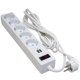 Мережевий фільтр 5 розеток + 2 x USB 2.0 2.1a white 3.0 м sp-53-USB-w Patron EXT-PN-SP-53-USB-W