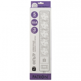 Мережевий фільтр 5 розеток + 2 x USB 2.0 2.1a white 3.0 м sp-53-USB-w Patron EXT-PN-SP-53-USB-W