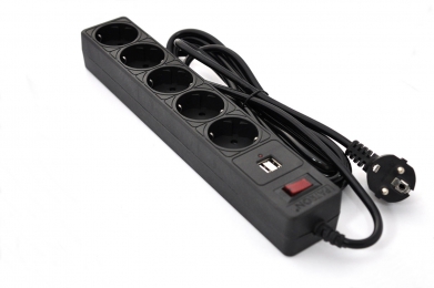 Сетевой фильтр 5 розеток + 2 x usb 2.0 2.1a black 3.0 м sp-53-usb Patron EXT-PN-SP-53-USB