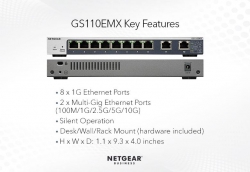 Коммутатор NETGEAR GS110EMX 8x1GE, 2xMulti-Gig (100M/1G/2.5G/5G/10G), управляемый GS110EMX-100PES