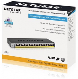 Коммутатор NETGEAR GS116PP 16x1GE PoE+(183Вт), FlexPoE, неуправляемый GS116PP-100EUS