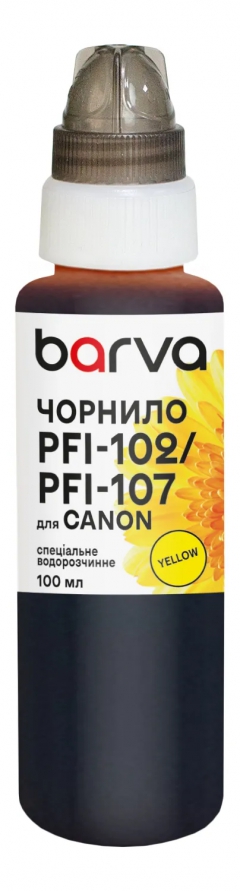 Чорнило для Canon PFI-102/PFI-107 Y спеціальне 100 мл, водорозчинне, жовте Barva (C107-887e) I-BARE-C107-100-Y