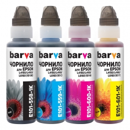 Комплект чорнил Barva для фабрик друку Epson l4150/l4160 (101) b/c/m/y (4х100 мл) (e101-1k-mp) у флаконах onekey (1k) I-BARE-E-101-1K-MP