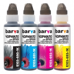 Комплект чорнил Barva для фабрик друку Epson l1110/l3100 (103) b/c/m/y (4х100 мл) (e103-1k-mp) у флаконах onekey (1k) I-BARE-E-103-1K-MP