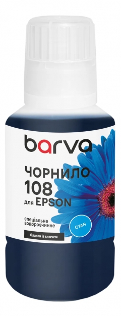 Чорнило для Epson 108 C спеціальне 140 мл, OneKey, водорозчинне, блакитне Barva (E108-1010) I-BARE-E-108-140-C