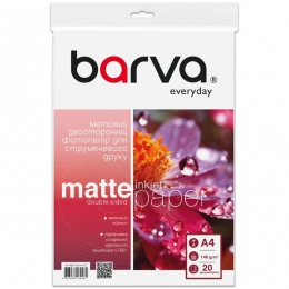 Фотобумага матовая двусторонняя 140 г/м2, A4, 20 л Everyday Barva (IP-BE140-412) IP-BAR-BE140-412