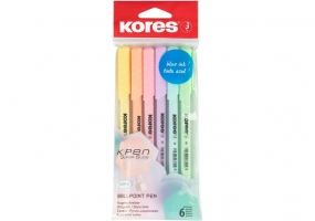 Набор шариковых ручек Kores, 1 mm, пастельные цвета, 6 шт./пакет K37066