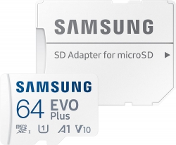 Карта памяти Samsung microSDXC 64GB C10 UHS-I R130MB/s Evo Plus + SD MB-MC64KA/EU