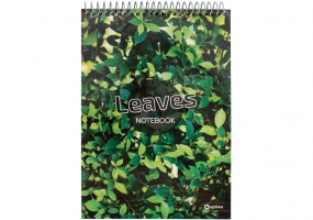 Блокнот А5, 80 л., «рисунки природы» Leaves, клеточка, спираль OPTIMA O20332-02