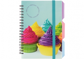 Блокнот "Cupcake", B6, пластикова обкл., спіраль, з розділювачами, 100 арк., клітинка OPTIMA O20358-06