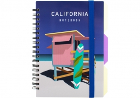 Блокнот "California", B6, пластикова обкл., спіраль, з розділювачами, 100 арк., клітинка OPTIMA O20358-17