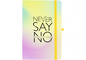 Деловая записная книжка NEVER SAY NO, А5, твердая обложка бумага, резинка, белый блок линия OPTIMA O20812-41