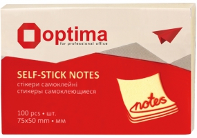 Блок для заметок с клейким слоем 50х75 мм Optima, 100 арк., желтый O25502
