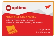 Блок для нотаток з клейким шаром 75х50 мм Optima, 100 арк., неон помаранчевий O25512-06