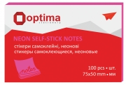 Блок для заметок с клейким слоем 75х50 мм Optima, 100 арк., неон малиновый O25512-47