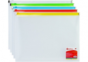 Папка пластикова А4 Optima на блискавціі zip-lock, прозора, асорті O35544