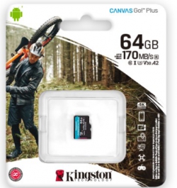Карта пам'яті Kingston microSD   64GB C10 UHS-I U3 A2 R170/W70MB/s SDCG3/64GBSP