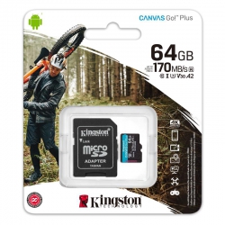 Карта памяти Kingston microSD   64GB C10 UHS-I U3 A2 R170/W70MB/s + SD SDCG3/64GB