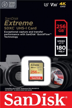 Карта памяти SanDisk SD  256GB C10 UHS-I U3 R180/W130MB/s Extreme V30 SDSDXVV-256G-GNCIN