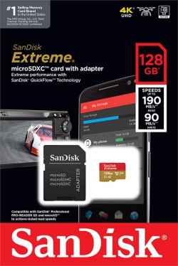Карта пам'яті SanDisk microSD  128GB C10 UHS-I U3 R190/W90MB/s Extreme V30 + SD SDSQXAA-128G-GN6MA