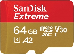 Карта памяти SanDisk microSD   64GB C10 UHS-I U3 R170/W80MB/s Extreme V30 + SD SDSQXAH-064G-GN6MA