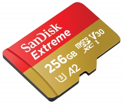 Карта памяти SanDisk microSD  256GB C10 UHS-I U3 R190/W130MB/s Extreme V30 + SD SDSQXAV-256G-GN6MA