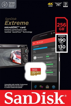 Карта памяти SanDisk microSD  256GB C10 UHS-I U3 R190/W130MB/s Extreme V30 SDSQXAV-256G-GN6MN