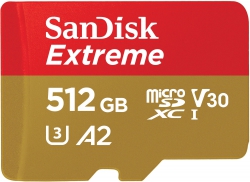 Карта памяти SanDisk microSD  512GB C10 UHS-I U3 R190/W130MB/s Extreme V30 + SD SDSQXAV-512G-GN6MA