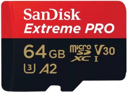 Карта памяти SanDisk microSD   64GB C10 UHS-I U3 R200/W90MB/s Extreme Pro V30 + SD SDSQXCU-064G-GN6MA
