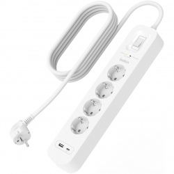 Подовжувач-фільтр мережевий Belkin 4хТип F, 3x1.5мм кв, 16А, USB-A/USB-C 18Вт, з захистом від перенапруги, 2м, білий SRB001VF2M